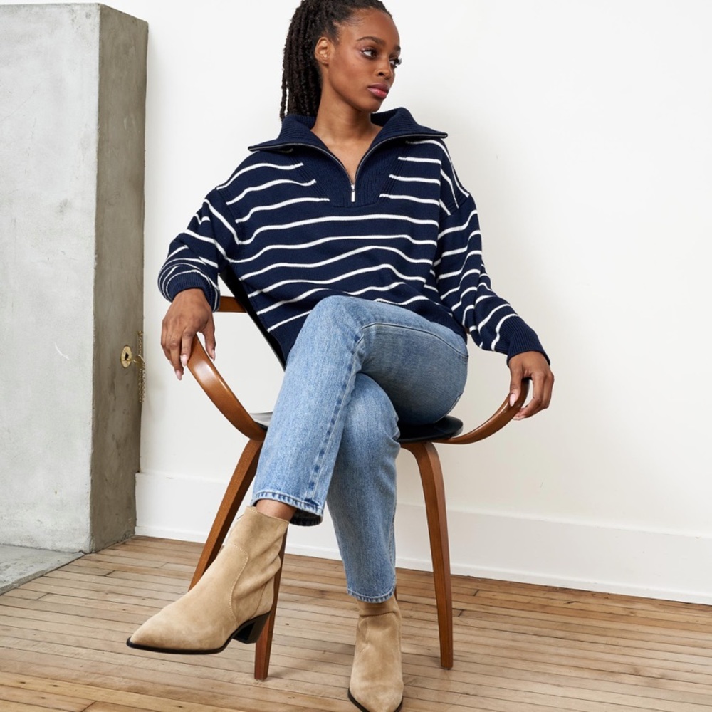La Ligne Navy and White Striped Half-Zip Sweater